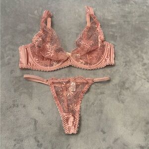 New! SET Myla London Pink Floral Lace Bra and Thong Panty 10621